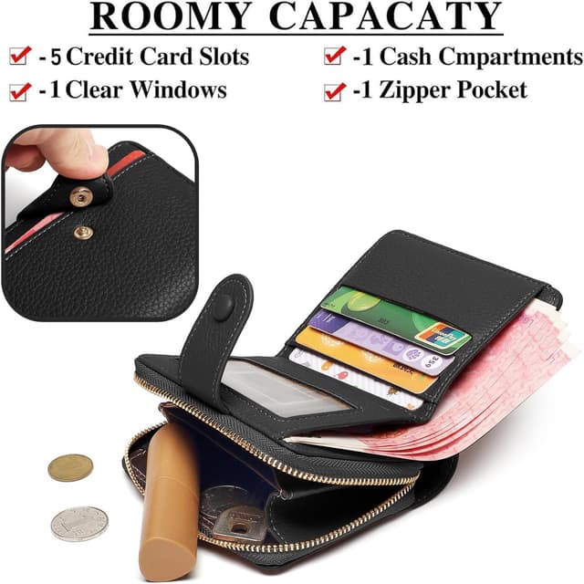 Detalle 2 de ANYWN Geldbörse Damen klein aus weichem Leder Portemonnaie schwarz 👛