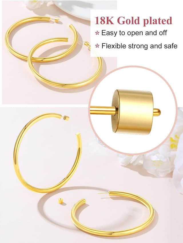 Detalle de FOCALOOK Creolen Damen Ohrstecker aus Edelstahl – Statement-Ohrringe in 30/40/60/80 mm