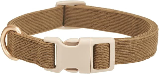 Detalle de YUDOTE soft corduroy dog collar with plastic clip (adjustable size L), brown