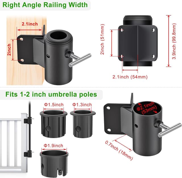 Detalle de Dolibest Terrassenschirm-Klemmen Wandhalterung für Balkon-/Geländerpfosten inkl. 3 Reduzierhülsen (3er-Set)