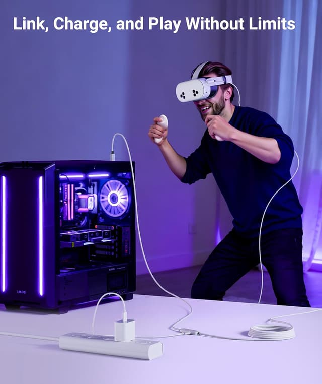 Detalle 2 de Syntech Link Cable with Charging (16FT) for Meta Quest 3S/3/2, Quest 2/Pro, Pico 4 and more