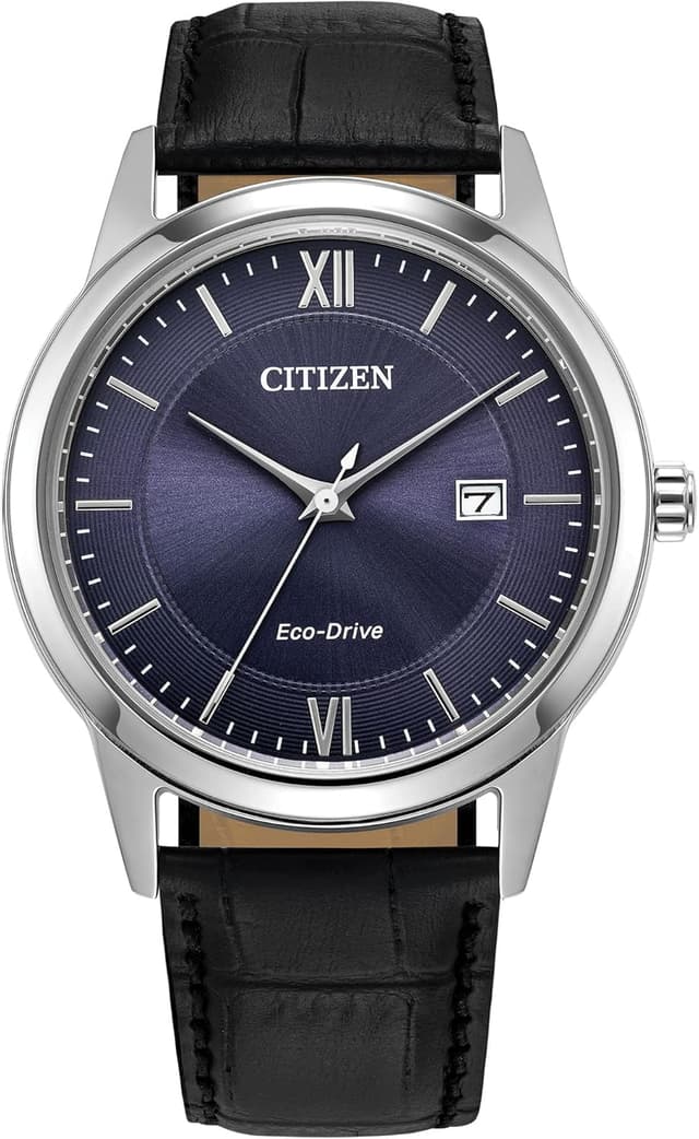 Detalle de Citizen Men's Classic Eco-Drive Leather Strap Watch with 3-Hand Date