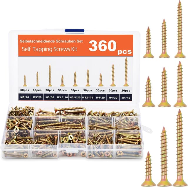 Thumbnail 1 de Flintronic Wood Screw, 360pcs Countersunk Wood Screws Assortment, Countersunk Self Tapping Screws, M3 M3.5 M4 M8 Screws for Wood, for DIY, Repairs & Furniture
Flintronic Wood Screw, 360pcs Countersunk Woo…