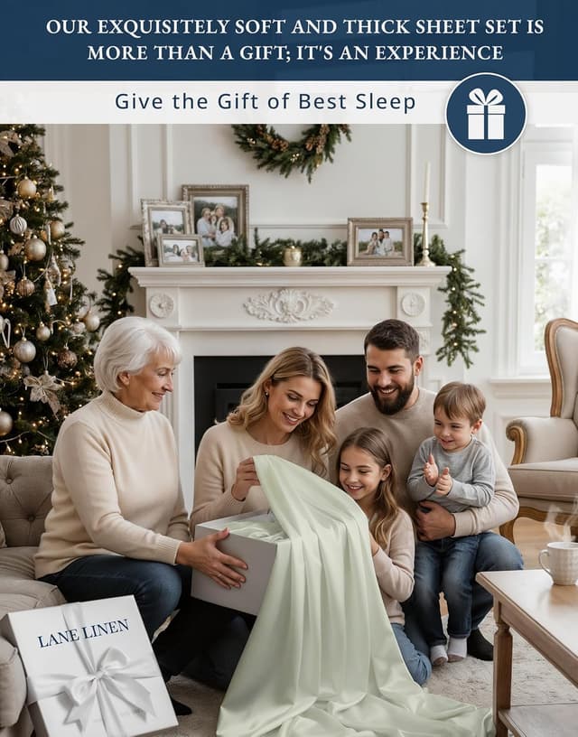 Detalle de Lane Linen 100% Egyptian Cotton California King Bed Sheet Set (16" Deep Pocket) — Mineral