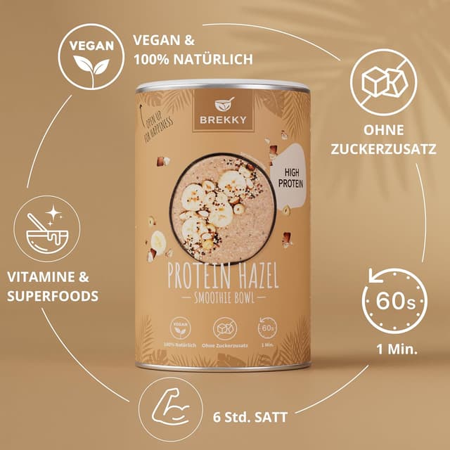 Detalle 2 de BREKKY Protein Hazel Smoothie Bowl (vegan, ohne Zuckerzusatz) – easy in 60 Sekunden zubereitet