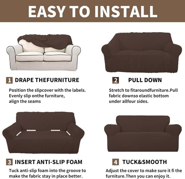 Thumbnail 6 de Ystyle copridivano 4 posti con braccioli elasticizzato antigraffio, antimacchia e antiscivolo (231–279 cm), caffè chiaro