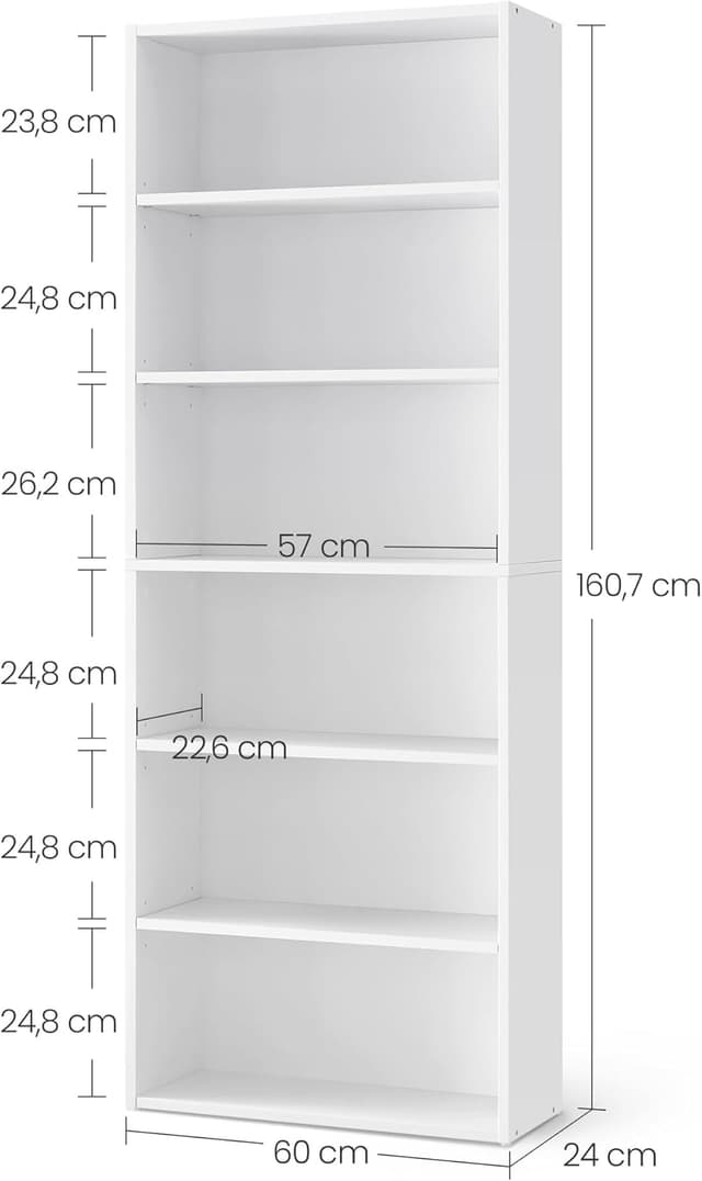 Detalle de VASAGLE Scaffale a 6 ripiani LBC166T14 in bianco nuvola, libreria portaoggetti con ripiani aperti e regolabili