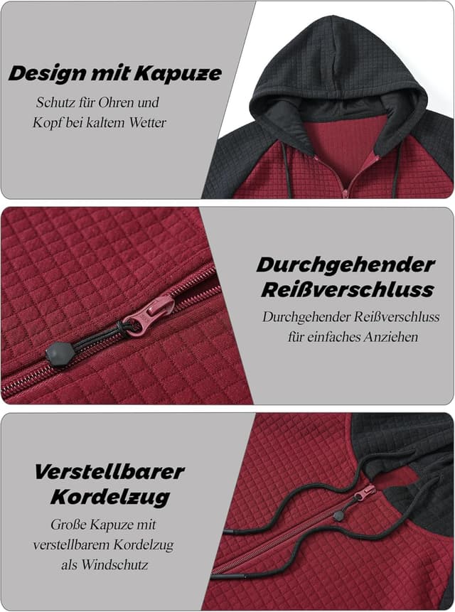 Detalle de Tyhengta Herren Kapuzenpullover mit Reißverschluss – Sport-Sweatjacke mit Taschen