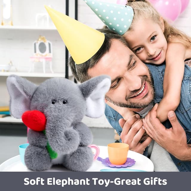 Detalle de BEJOY Plush Elephant Teddy with Rose – cuddly stuffed animal gift