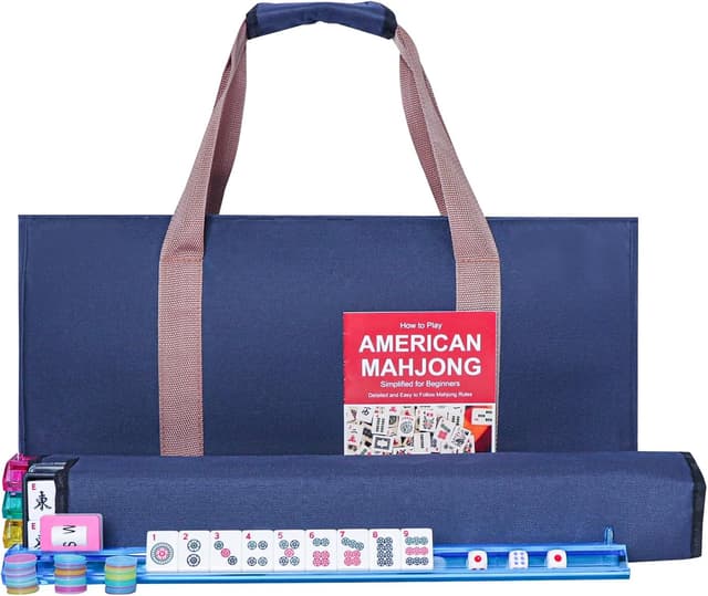 Detalle de GUSTARIA American Mahjong Game Set (166 Premium White Tiles) with All-in-One Color Racks & Carry Bag
