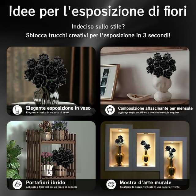 Thumbnail 6 de Mavo brix Set bouquet di rose nere 585 pezzi 🌹