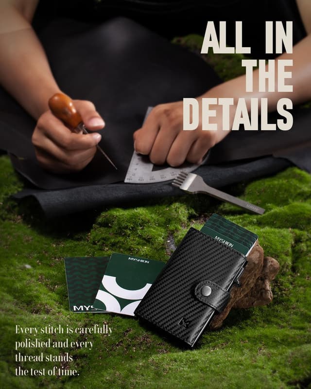 Detalle de MYSHION Mens Wallet Carbon 3.8"