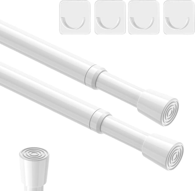 Detalle de AIZESI 2-Pack Spring Tension Rods (Adjustable 26–39 in) for Curtains, Doors & Windows — White