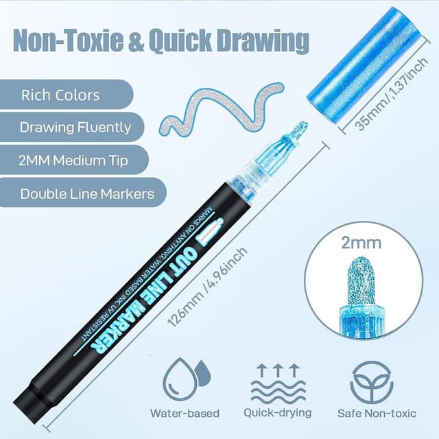 Detalle de TOVIKI 24 colori penne glitterate doppia linea: effetto metallizzato e glitter, regalo per bambine 4-12 anni