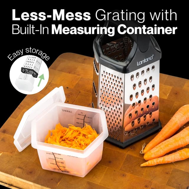 Detalle de Lantana Cheese Grater with Container & Lid (6-in-1 Handheld Stainless Steel Box Shredder)
