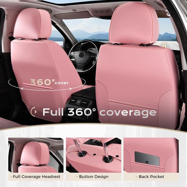 Detalle de Coverado Front Seat Covers in Pink — Luxury Faux Leather, Breathable & Waterproof Universal Protectors