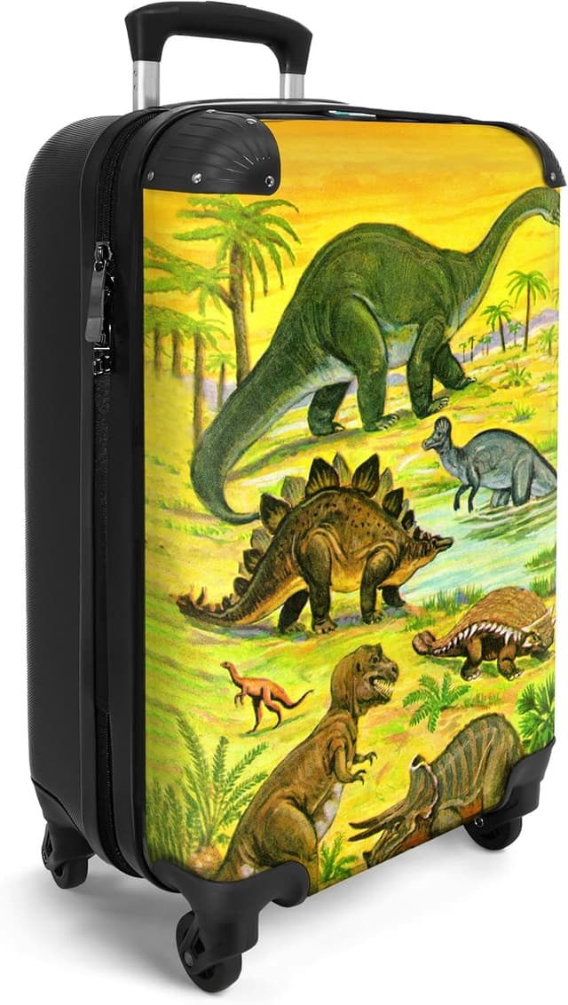 Detalle 2 de Valigia per bambini NoBoringSuitcases.com con trolley, dinosauri (55x40x20 cm)