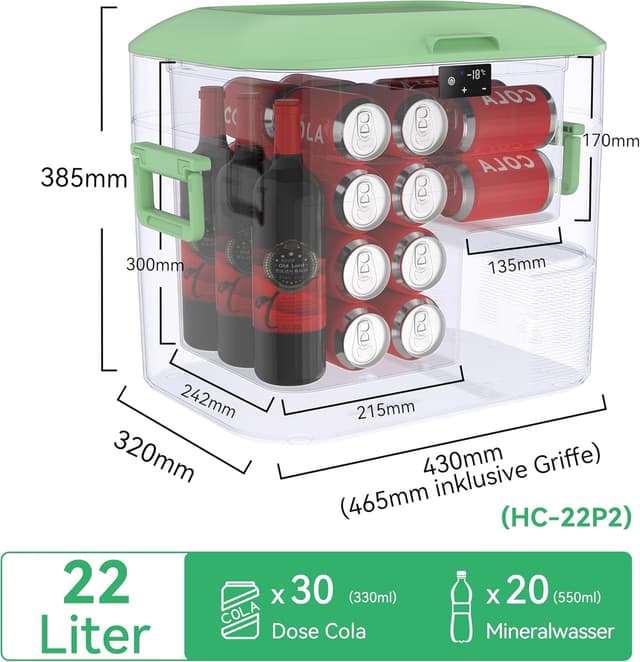 Detalle 2 de BINGI Kompressor-Kühlbox 22 Liter – 12/24V DC & 230V AC tragbarer Auto-Kühlschrank/Freezer