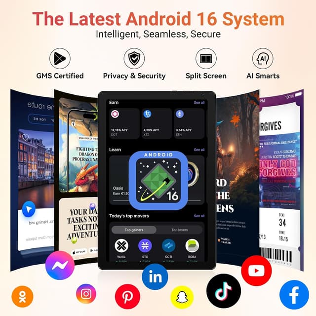 Detalle de URAO 10.1-Inch Android Tablet (Android 16) with Octa-Core, 128GB Storage, Wi‑Fi 6 & Bluetooth 5.4