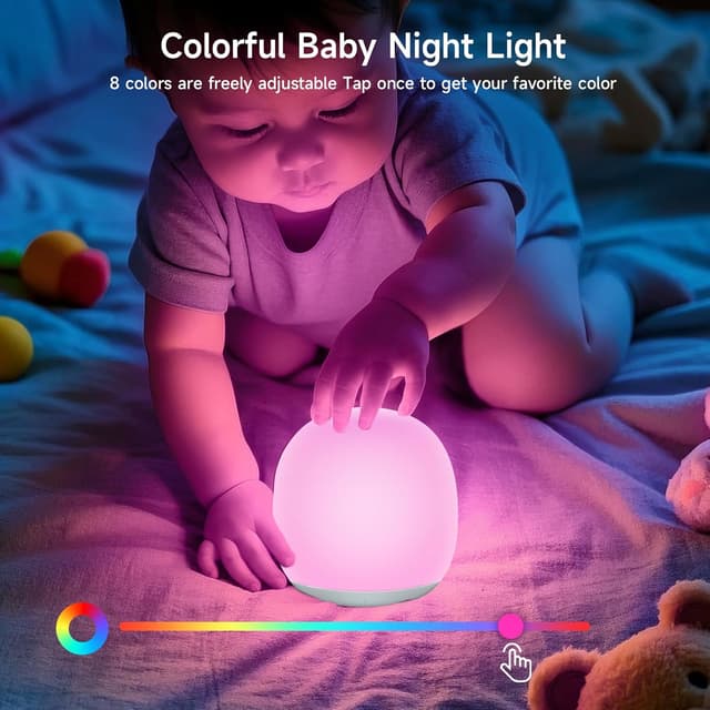 Detalle 2 de Tyute LED Night Light for Kids – USB Rechargeable Touch Lamp with Warm White & 7 RGB Colours