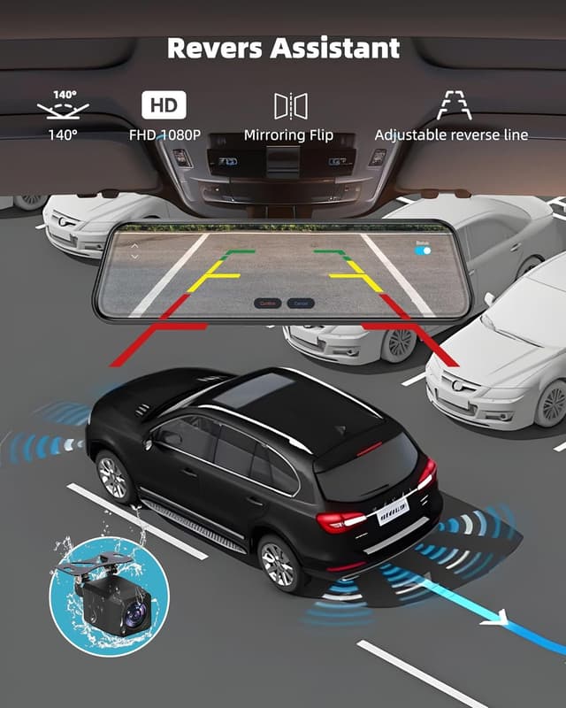Thumbnail 6 de KOUENOM 2.5K Mirror Dash Cam with CarPlay & Android Auto, 10” Rear View Mirror Camera (64GB Included)