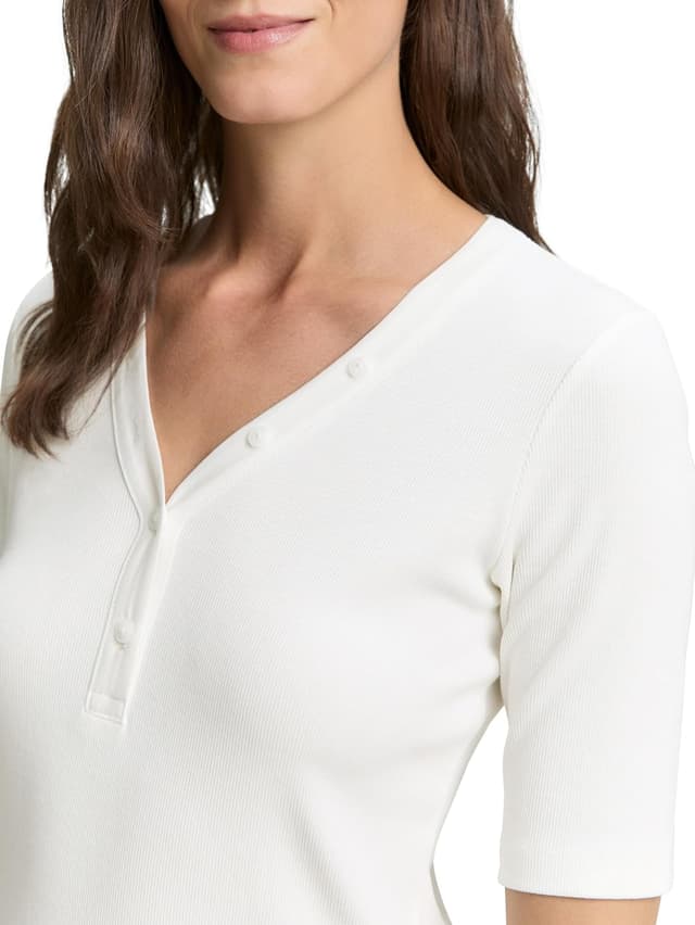 Detalle de Tom Tailor 1046414 T-Shirt da donna basic a coste con collo Henley