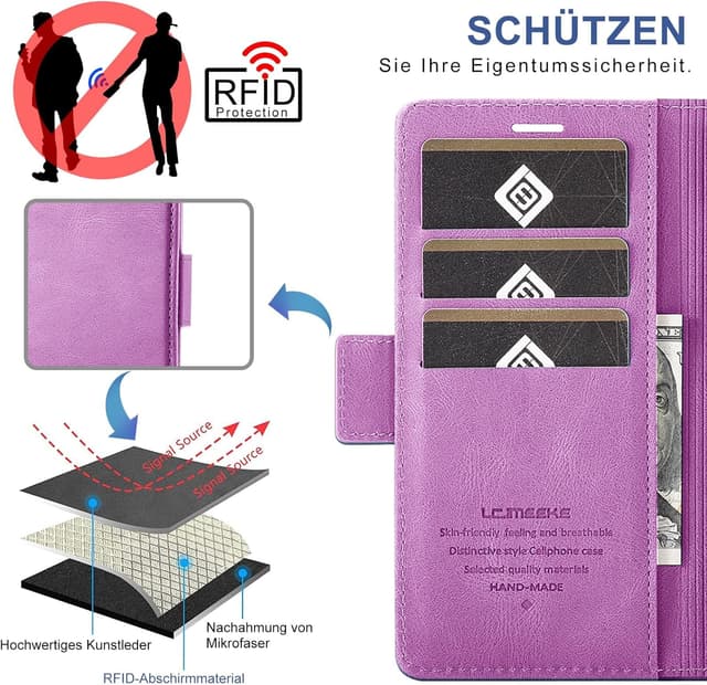 Detalle de Giyer Handyhülle für Samsung Galaxy A26 5G – PU Leder Wallet Flip Case mit Kartenfächern, Schutzfolie & Standfunktion (Lila)