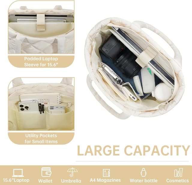 Detalle 2 de Soewten puffer tote bag for women with padded 15.6-inch laptop compartment