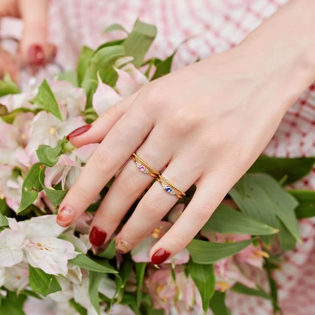 Detalle de HEEYA Damenring Gold wasserfest – Silber 925 18K vergoldet mit Zirkonia, offen & verstellbar