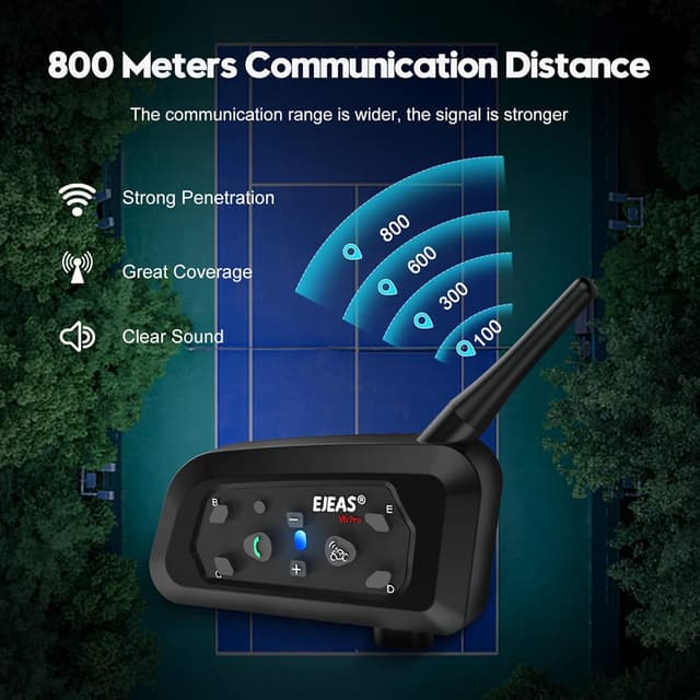 Detalle de EJEAS V6C Referee Bluetooth Intercom (2er-Set) mit DSP-Rauschunterdrückung, 850 mAh, Full Duplex, USB-C