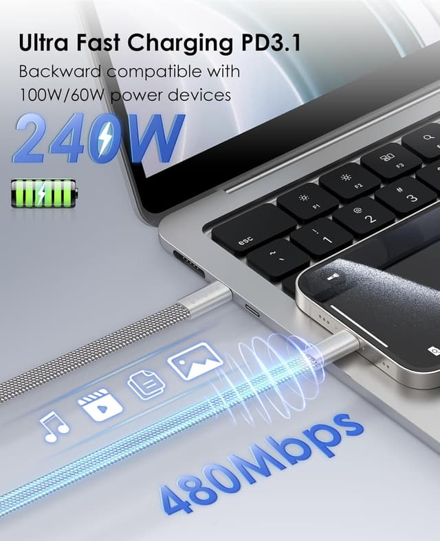 Detalle de Magtame Flat 240W Magnetic USB‑C Cable 1M