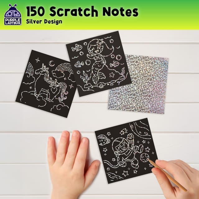 Detalle 2 de Purple Ladybug Magic Doodle Scratch Art Notes (150 Sheets) – Silver Holographic