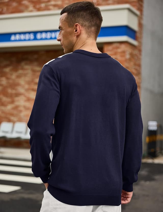 Detalle 2 de CTU Mens Polo Shirts Quarter Zip Jumper Knitted Sweater – Long Sleeve Vintage Striped Pullover (M–3XL)