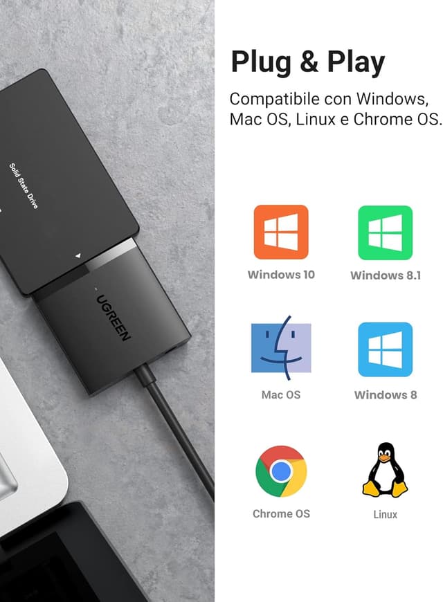 Thumbnail 6 de UGREEN Adattatore SATA USB 3.0 per SSD/HDD 2,5” e 3,5” fino a 12TB con UASP, riposo automatico