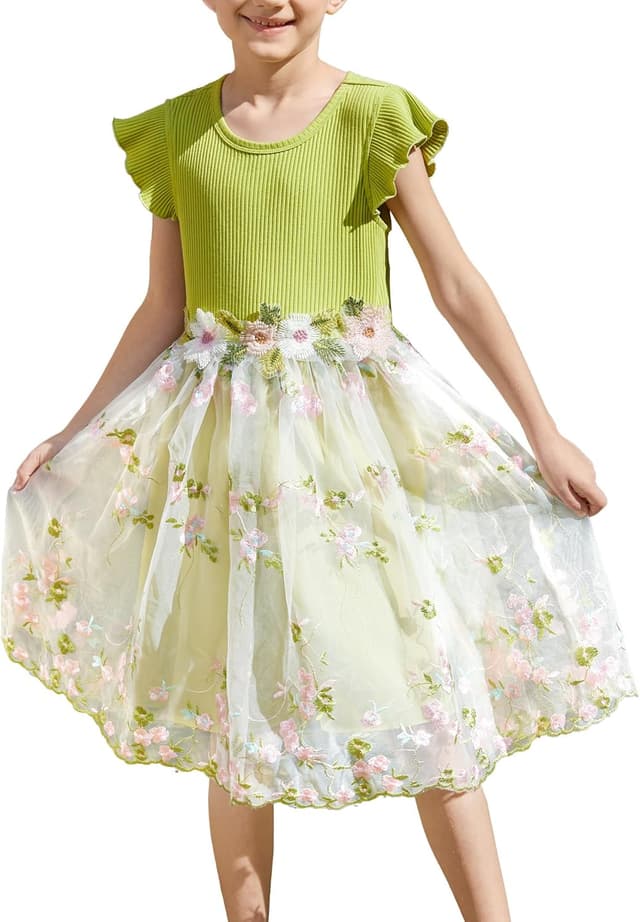 Detalle de PatPat robe de fille en tulle sans manches avec broderies florales (2 à 10 ans)