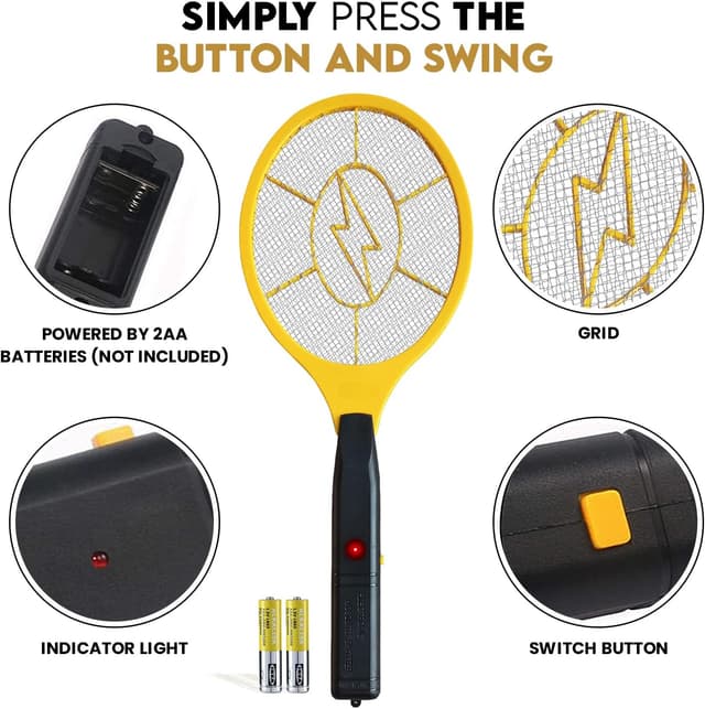 Detalle de KK'S GLAMS Electric Fly Swatter Bug Zapper Racket (battery-operated) for indoor & outdoor pest control
