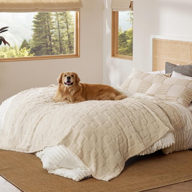 Detalle de Bedsure Coperta Cane e Gatto in Pile Copertina Cane/Copertina Gatto 152x203 cm – Bianco Crema
