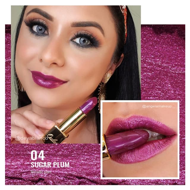 Detalle de OULAC Metallic Glanz Finish Lippenstift 04 Sugar Plum (Pflaume Glitzer) – vegan, 4,3 g