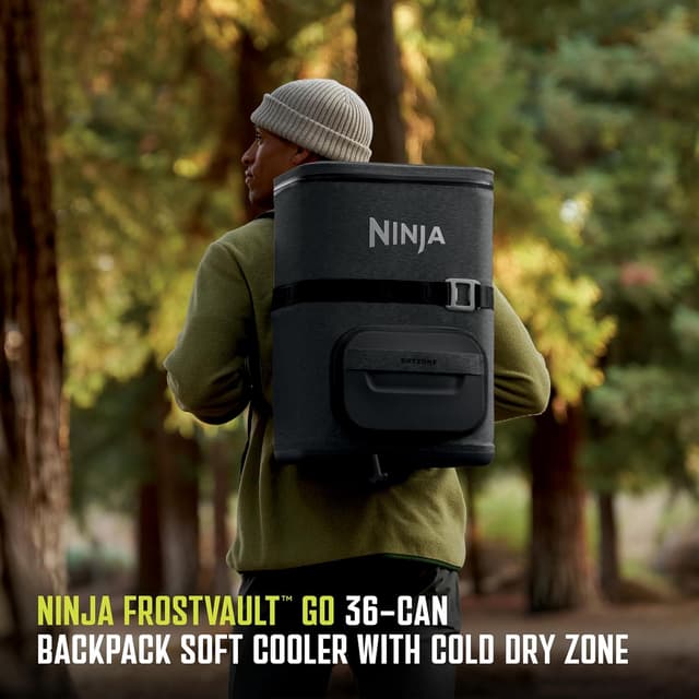 Detalle de Ninja FrostVault Go Can Soft Cooler (24/36 cans) with Leak-Proof Zipper, Cup Holder, and Ice Packs