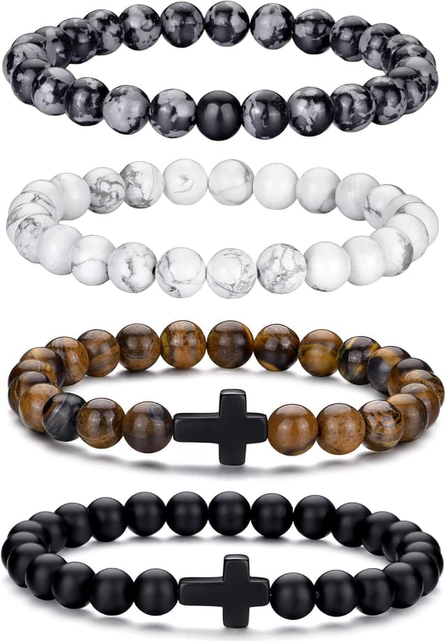Detalle 2 de RANKEEF Perlenarmband Herren Set mit Tigerauge- und Lavastein-Perlen (8 mm, Stretch, verstellbar)