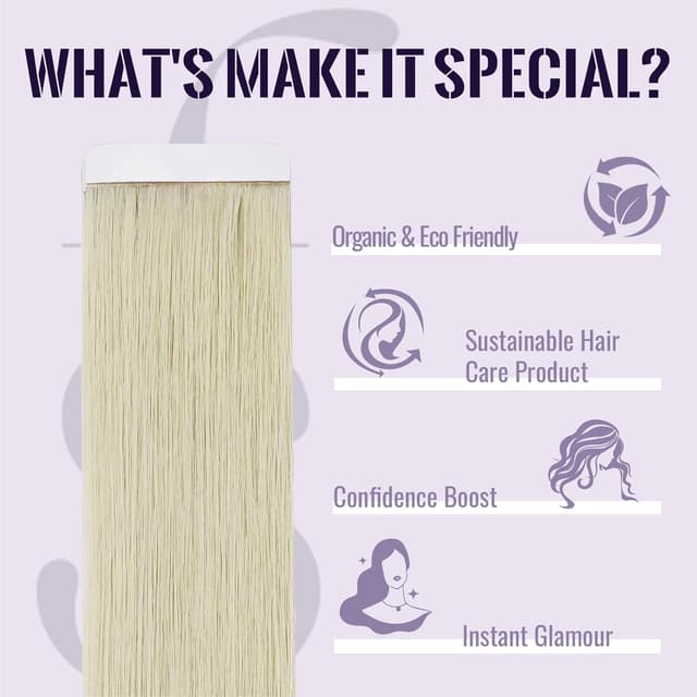 Detalle 2 de Fshine Extensiones Adhesivas de Pelo Natural 12" Rubio Blanco 🌟