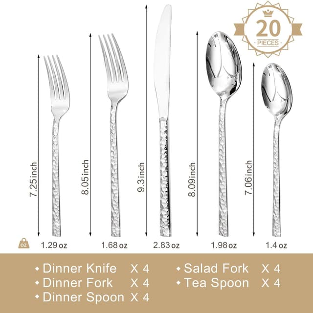 Thumbnail 1 de KINGSTONE 20 Piece Hammered Flatware Set 18/10