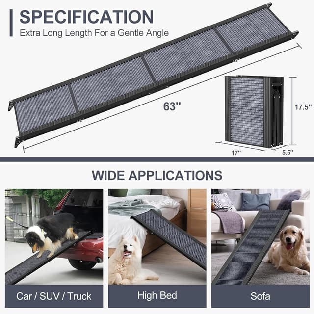Thumbnail 6 de HerCcreta Wigge folding dog ramp for car (63" long, 17" wide) with non-slip carpet surface, up to 250 lbs