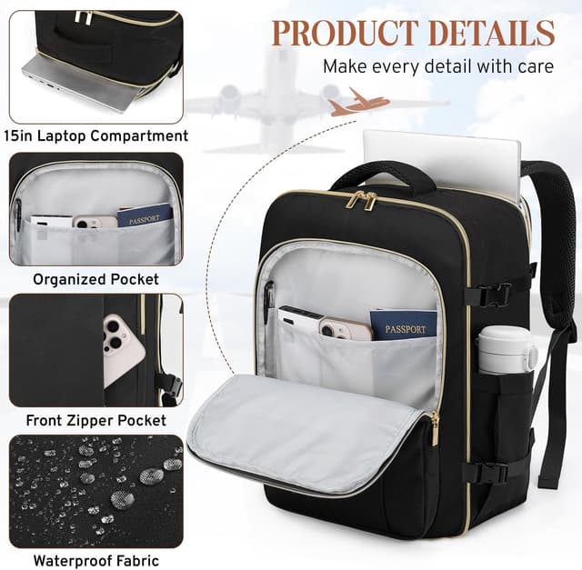 Detalle de ETRONIK for Ryanair cabin bag 40x30x20 underseat 24L (15 inch laptop) – black