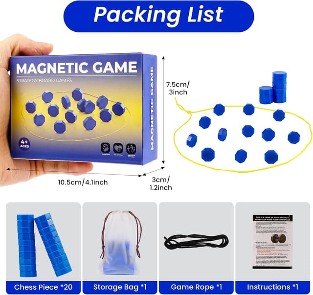 Detalle de Magnetic Chess Game with String Stones (Blue) – Portable magnet board game for kids and adults