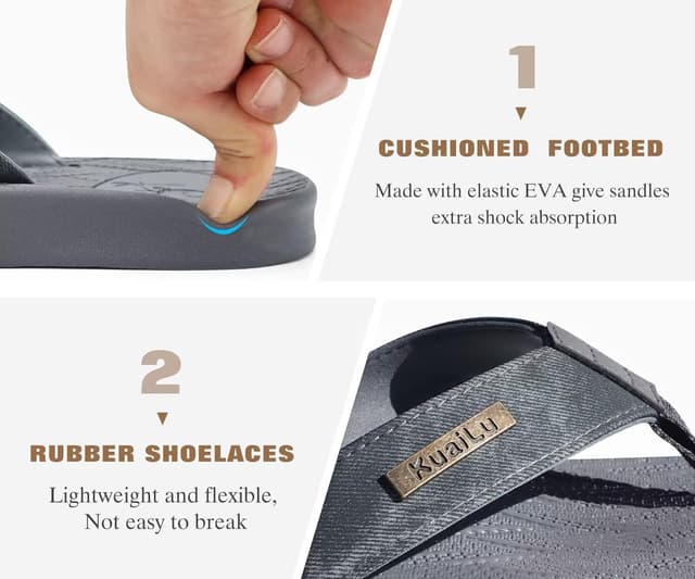 Detalle 2 de KuaiLu Men’s Flip Flops with Arch Support, Cushioned Yoga Foam Footbed & Non-Slip Rubber Sole