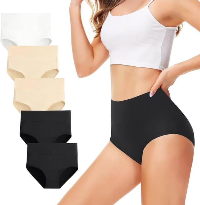 Detalle de TUUHAW Women’s High Waisted Cotton Knickers (5 Pack) – Full Briefs with Soft No-Itch Labels