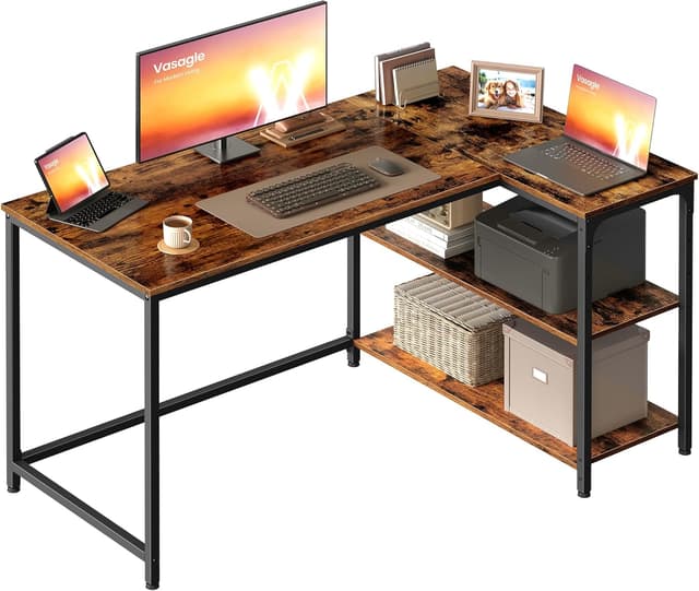 Detalle de VASAGLE Scrivania Angolare L 120x80 Marrone