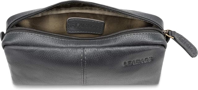 Detalle 2 de LEABAGS großes Leder-Federmäppchen aus Echtleder (Nappa) in Grau – mit Reißverschluss