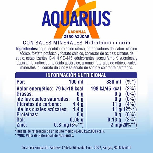 Thumbnail 5 de AQUARIUS Naranja Zero Azúcar 24 x 330 ml 🥤